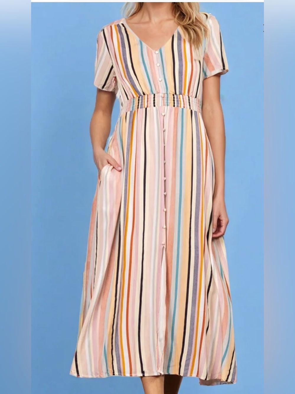 NEW MiaMine Boutique Striped Pastel Maxi Dress Sz XXL